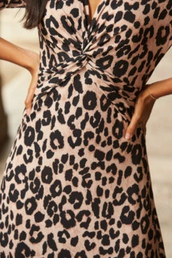 Leopard Print Twist Front Midi Jersey Dress -Sosandar Fashion Store 01 s22dj005 260