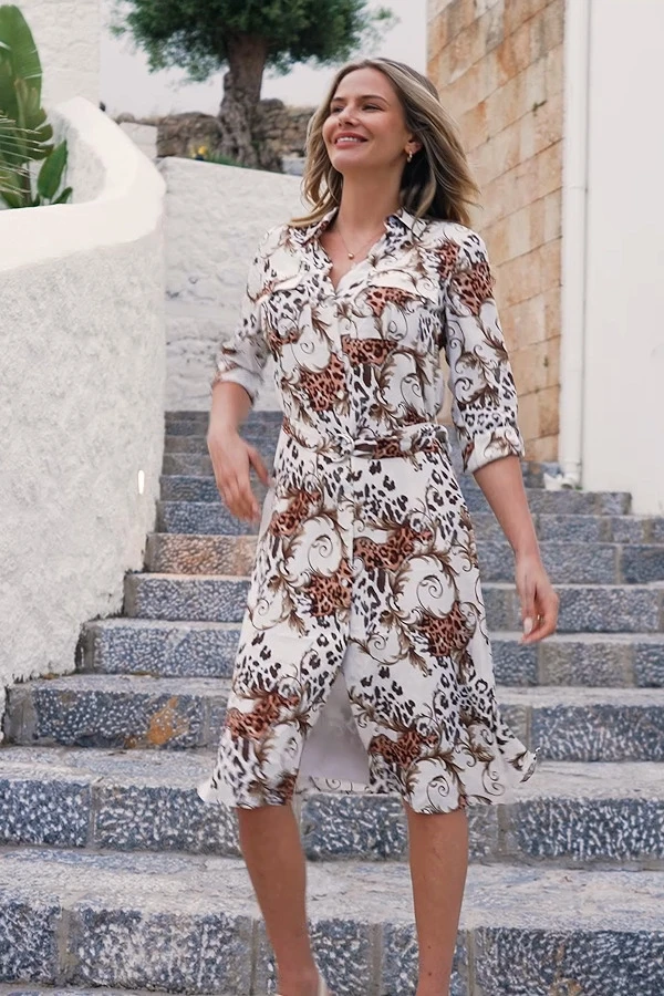 Ivory Multi Print Belted Shirt Dress 9 Ivory Multi Print Belted Shirt Dress - Image 7