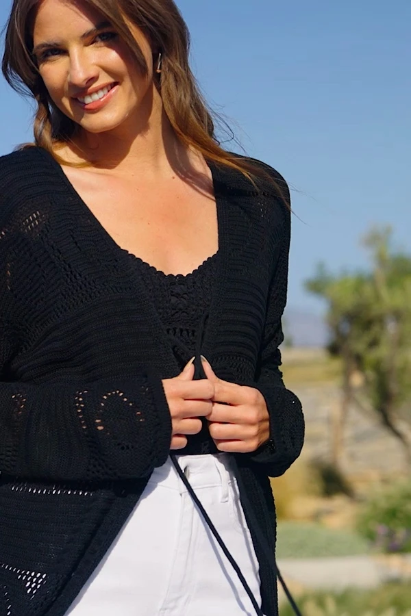 Black Crochet Tassel Detail Maxi Cardigan 8 Black Crochet Tassel Detail Maxi Cardigan - Image 6