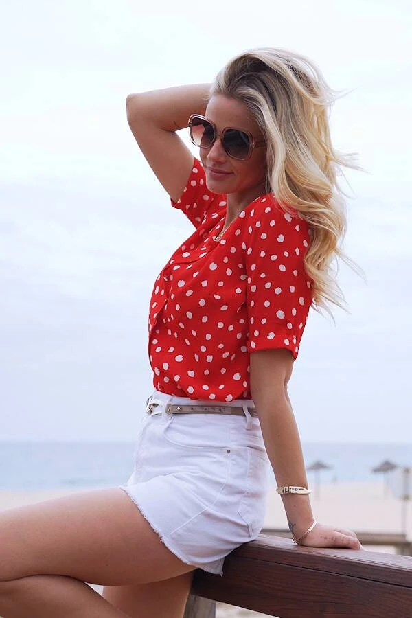 Red & White Spot Print Short Sleeve Relaxed Fit Shirt 9 Red & White Spot Print Short Sleeve Relaxed Fit Shirt - Image 7