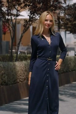 Navy Blue Premium Buckle Belted Shirt Dress -Sosandar Fashion Store 0fdd09f1ea0101a03cdaa0636ba68c598d5dac37