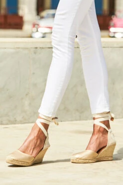 Perla Gold Leather Valenciana Wedge Espadrille