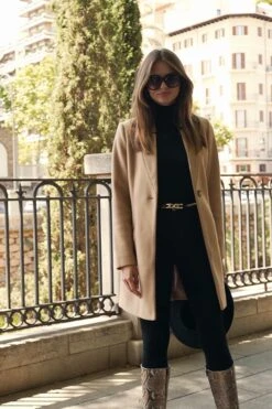 Camel Faux Wool Notch Neck Coat -Sosandar Fashion Store 115564f16ce35e628b6b64974d4a3282c721e97b