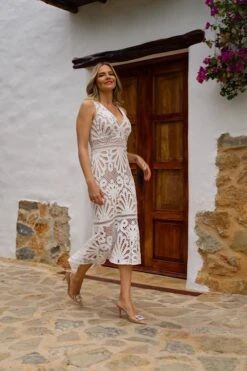 Ivory Lace Ruffle Hem Midi Dress -Sosandar Fashion Store 11e3e9dde8bd1e3c25a8ecebcb0a87ab7e5aa947