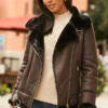 Chocolate Brown Faux Shearling Biker Jacket 1 Chocolate Brown Faux Shearling Biker Jacket -Sosandar Fashion Store 12 a19ol004pt0004 146