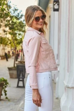 Soft Pink Denim Jacket -Sosandar Fashion Store 135 ss19or01pk0024 141