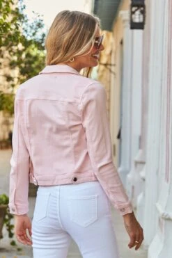 Soft Pink Denim Jacket -Sosandar Fashion Store 135 ss19or01pk0024 144