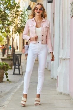 Soft Pink Denim Jacket -Sosandar Fashion Store 135 ss19or01pk0024 156