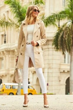 Ecru Double Breasted Trench Coat With Pockets -Sosandar Fashion Store 137 s22ow003nl0003 001 1 1