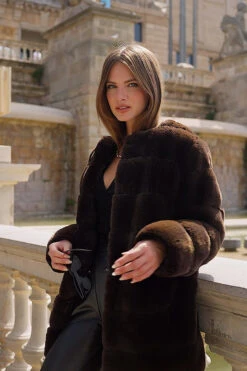 Dark Brown Faux Fur Coat -Sosandar Fashion Store 13bcf429241135b94ccbed1d2c2071ebae6dd38c