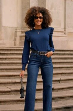 Navy Blue Ruffle Shoulder Jumper 11 Navy Blue Ruffle Shoulder Jumper -Sosandar Fashion Store 1414a2effa40ad945fe3e51f4e0654dd2335207e