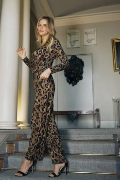 Leopard Print Wrap Front Wide Leg Jumpsuit With Pockets -Sosandar Fashion Store 16819fe97fd3715933fc6c80112501bb705bb8bb 1