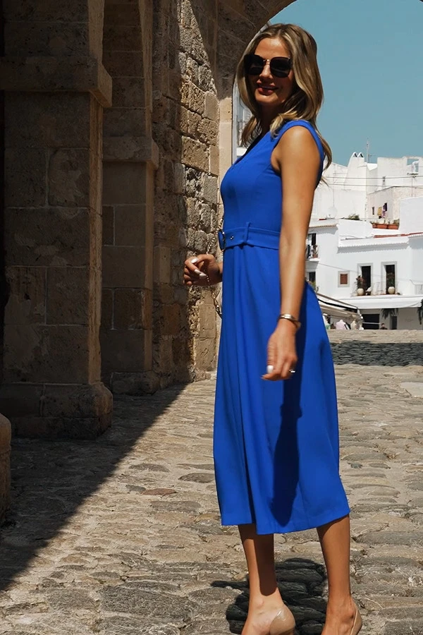 Cobalt Blue Belted Fit & Flare Midi Dress 9 Cobalt Blue Belted Fit & Flare Midi Dress - Image 7