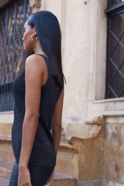 Pewter Metallic Super Sparkly Vest Top -Sosandar Fashion Store 17a7fadc949c3d153666455aba46f334452a28ca