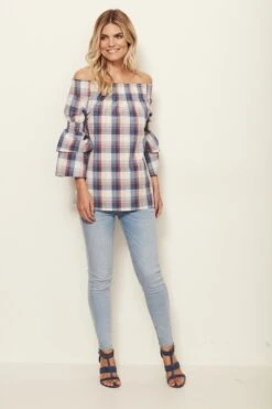 Checked Bardot Top 11 Checked Bardot Top -Sosandar Fashion Store 180412 sosandar april ecom shot045 ss18tp73 2302