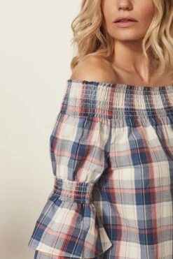 Checked Bardot Top 14 Checked Bardot Top -Sosandar Fashion Store 180412 sosandar april ecom shot045 ss18tp73 2324