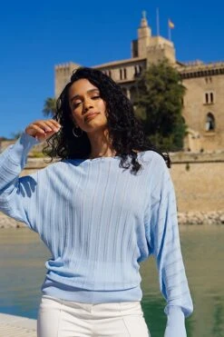 Cornflower Blue Batwing Jumper -Sosandar Fashion Store 19ff9b519e87166b6ca122274222ca8e4782430d