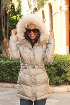 Stone Metallic Padded Coat With Fur Hood 17 Stone Metallic Padded Coat With Fur Hood -Sosandar Fashion Store 1e3fba7b03304560c1e5568c20dfa501146c1c69