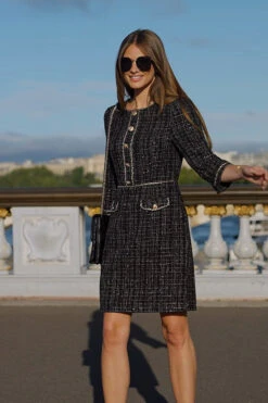 Black Luxe Sparkle Boucle Button Detail Shift Dress -Sosandar Fashion Store 1f5b27be01161c7c28293202bbfe32f5a26aaaf6