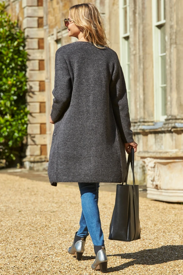 Charcoal Longline Zip Pocket Cardigan 7 Charcoal Longline Zip Pocket Cardigan - Image 5