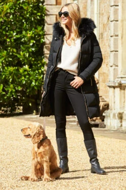 Black Faux Fur Trim Luxe Longline Padded Coat -Sosandar Fashion Store 2020 08 31 aynhoe park sosandar49605