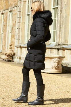 Black Faux Fur Trim Luxe Longline Padded Coat -Sosandar Fashion Store 2020 08 31 aynhoe park sosandar49774