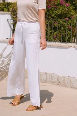 White Linen Blend Wide Leg Trouser -Sosandar Fashion Store 20597505437858ee5c97bdbd95a1f6345b6f2017