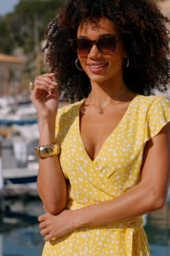 Sunshine Yellow & White Fleck Print Wrap Dress -Sosandar Fashion Store 20c697653ff5cbea72696010258a56d30bcf73bc