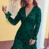 Green & Black Spot V Neck Fit & Flare Dress -Sosandar Fashion Store 210302 sosandar hatfield 15 s21tw127 072 1