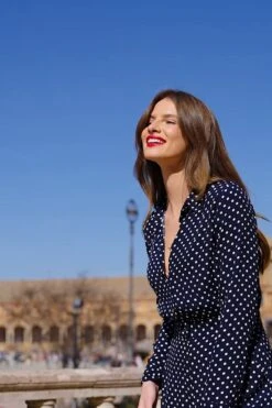 Navy Blue Spot Print Straight Leg Jumpsuit 13 Navy Blue Spot Print Straight Leg Jumpsuit -Sosandar Fashion Store 21c2ea004a3d132f951e651d50ff80dcbdb56054