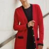 Red & Black Contrast Trim Cardigan -Sosandar Fashion Store 2311 83 a24tk118rdbk01 s23bj002bk0001 83 066 rc