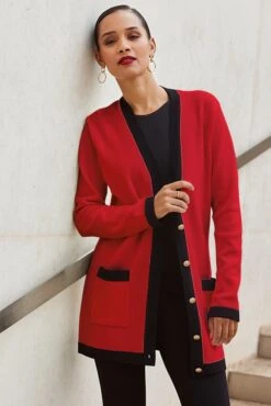 Red & Black Contrast Trim Cardigan