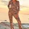 Natural Animal Print Satin Wrap Front Wide Leg Jumpsuit 2 Natural Animal Print Satin Wrap Front Wide Leg Jumpsuit -Sosandar Fashion Store 2404 38 s24jw041bran01 38 134 swap