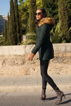 Green Faux Fur Hooded Parka With Gold Zip Pockets -Sosandar Fashion Store 24166be0ce3425bdc8cf4413e294dd90cd52df7a