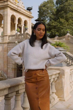 Natural Button Shoulder Detail Jumper -Sosandar Fashion Store 249d2dfd9052a1cb77a01b8655c2ea8ca4d5cfaf