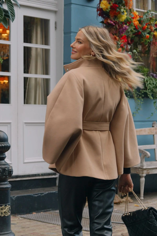 Camel Faux Wool Belted Cape Coat 8 Camel Faux Wool Belted Cape Coat - Image 6