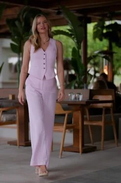 Pale Pink Linen Blend Wide Leg Trousers -Sosandar Fashion Store 277dfdcd4ce6f76f08e6c912d5721735