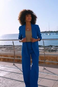 Cobalt Blue Ruched Sleeve Longline Blazer -Sosandar Fashion Store 2825ac3301e51e61743b1c713c98853a2115b1ed