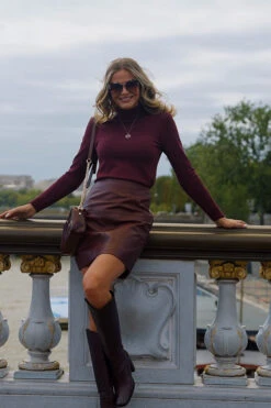 Wine Leather A-Line Skirt -Sosandar Fashion Store 2addd4ef475ee5782bdb60d633bac1413e9e3f3a