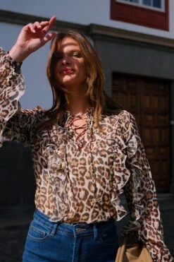 Petite Leopard Print Lace Up Blouse -Sosandar Fashion Store 2c9b7c11b974f9461c4224d9d2b26abed80787af 1