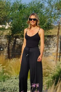 Black Plisse Relaxed Fit Wide Leg Trousers -Sosandar Fashion Store 2ddc926827db4ddcd3b857610cbb973cec1d6a59