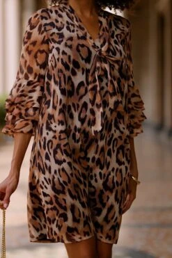 Leopard Print Frill Sleeve Tie Neck Detail Shift Dress 13 Leopard Print Frill Sleeve Tie Neck Detail Shift Dress -Sosandar Fashion Store 2fa15da370c01bff69416f6c9bcdc5005d4533a6