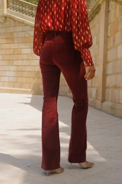 Wine Velvet Kick Flare Jeans -Sosandar Fashion Store 337ebb311ee9ec9b8c4d496087a4bdf936ad66b1