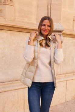 Stone Faux Fur Trim Padded Gilet With Zip Pockets 13 Stone Faux Fur Trim Padded Gilet With Zip Pockets -Sosandar Fashion Store 3958248aa6380a0778148e36da99bb84b6ff5951