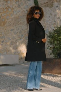 Black Gold Button Detail Coat -Sosandar Fashion Store 39a1f414d0de4146f6fdf523d72727c8d3aea4b0