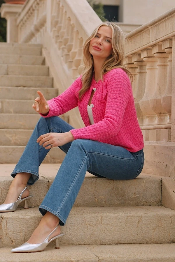 Bright Pink Premium Knit Embellished Button Cardigan 8 Bright Pink Premium Knit Embellished Button Cardigan - Image 6