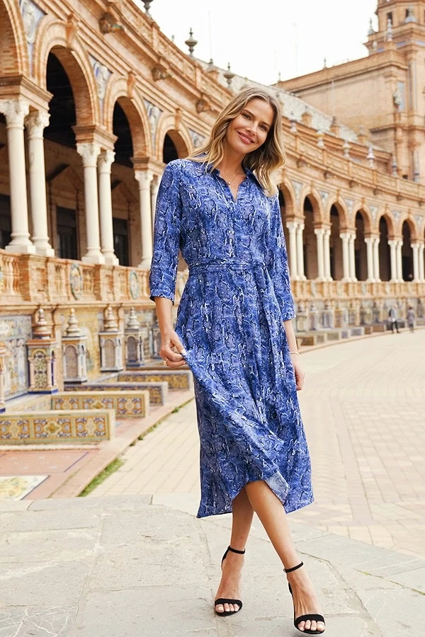 Blue Animal Print Belted Midi Shirt Dress 9 Blue Animal Print Belted Midi Shirt Dress - Image 7