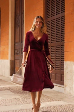 Ruby Red Luxe Velvet Wrap Midi Dress -Sosandar Fashion Store 3d39ab738b200ec6caf02671af1a9877314b7ee7