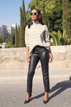 Black Leather Straight Leg Trousers -Sosandar Fashion Store 40e1e28ce6ae441ba7585d276d330d3358d67386