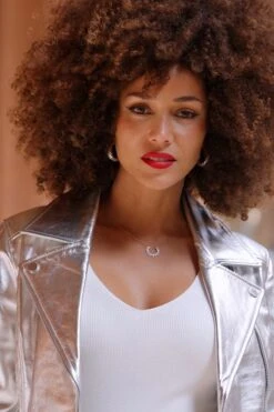 Silver Metallic Leather Biker Jacket -Sosandar Fashion Store 415d20a5081b150c87dcc517512158f23c284022